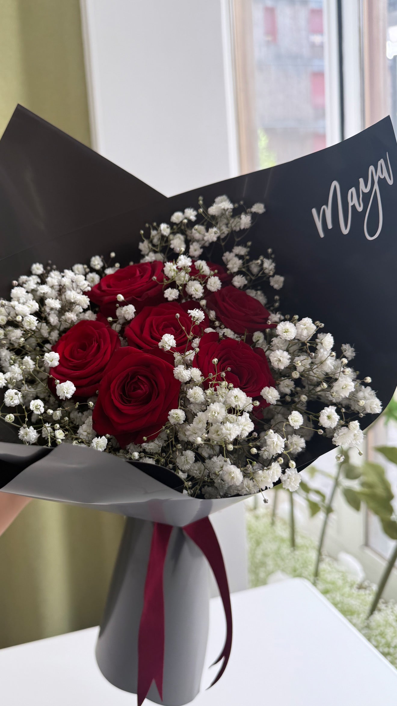 Bouquet de 7 rose avec personnalisation