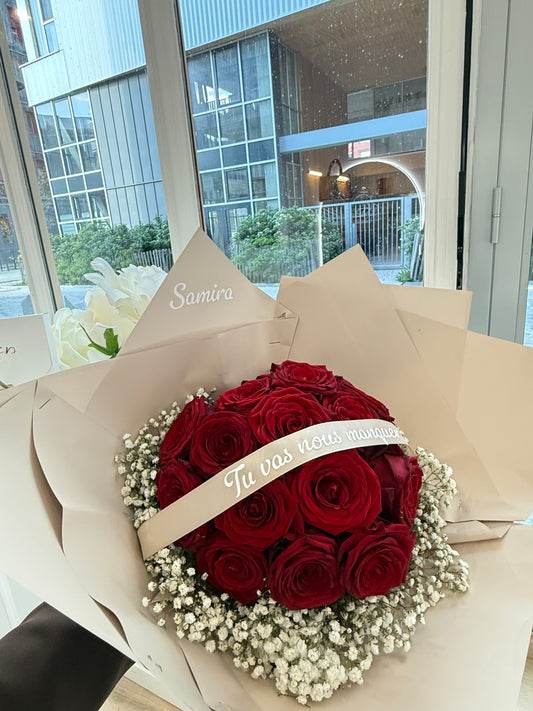 Bouquet de rose avec phrase personnalisée