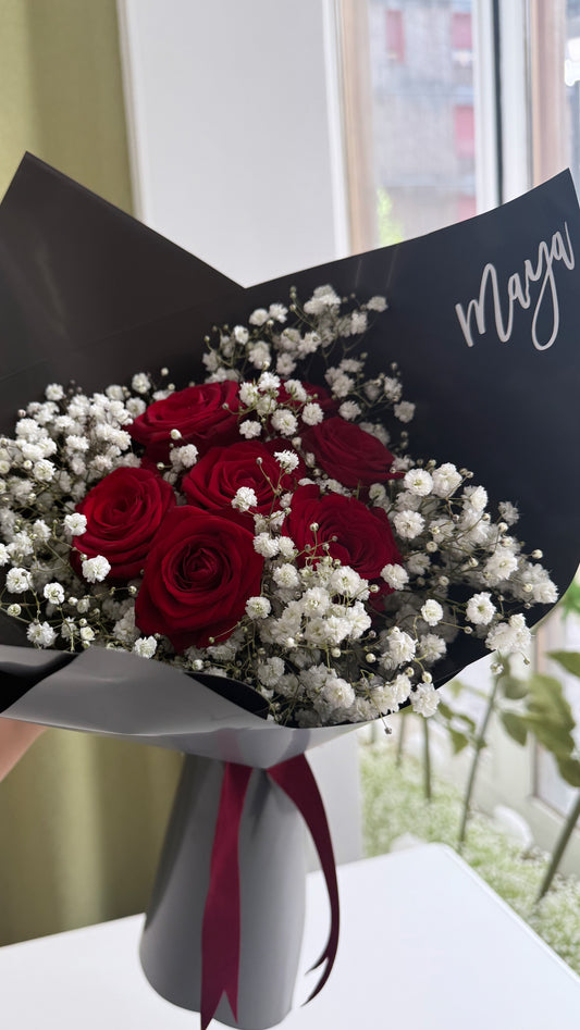 Bouquet de 7 rose avec personnalisation